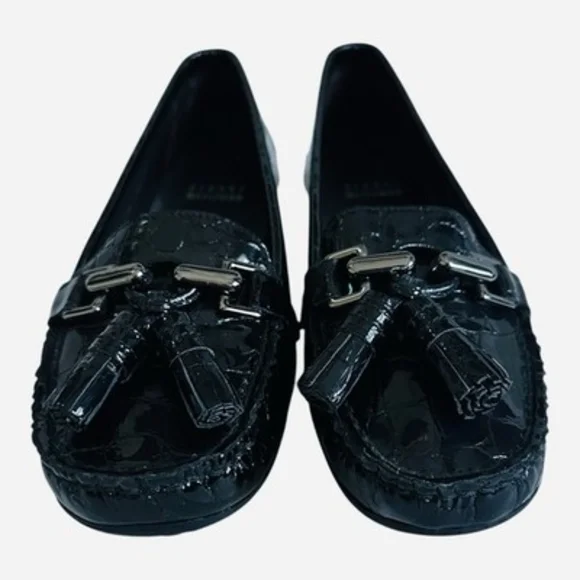 Stuart Weitzman Rascal Black Patent Croc Embossed Tassel Loafers Driving Shoes - Picture 4 of 8